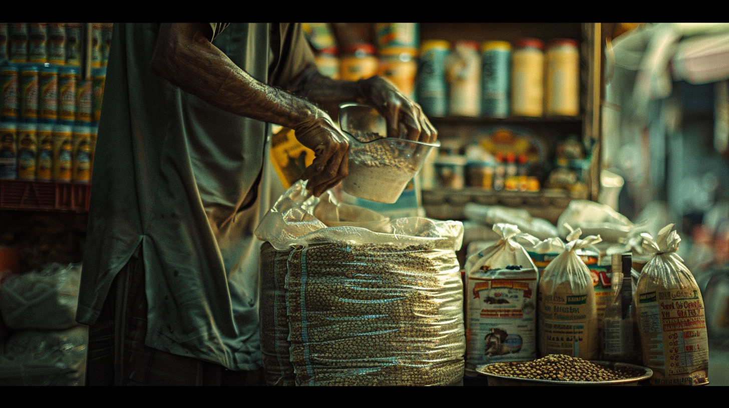 Store Owner Scooping Cat Food